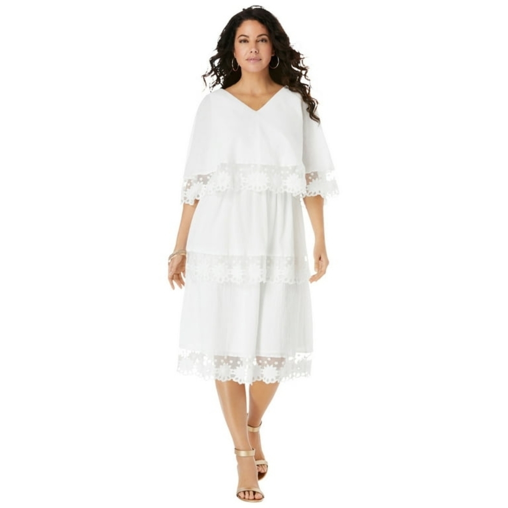 Roaman's 100% cotton boho embroidered midi dress size 16